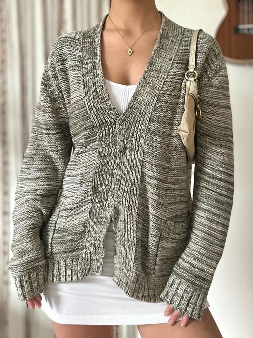 studio works green knit pullover cardigan